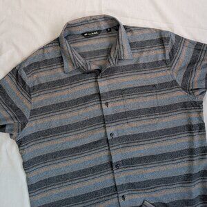 TRAVIS MATHEW Cloud Flannel Stripe Blue Gray Tan Casual Men XL Button-Up Shirt